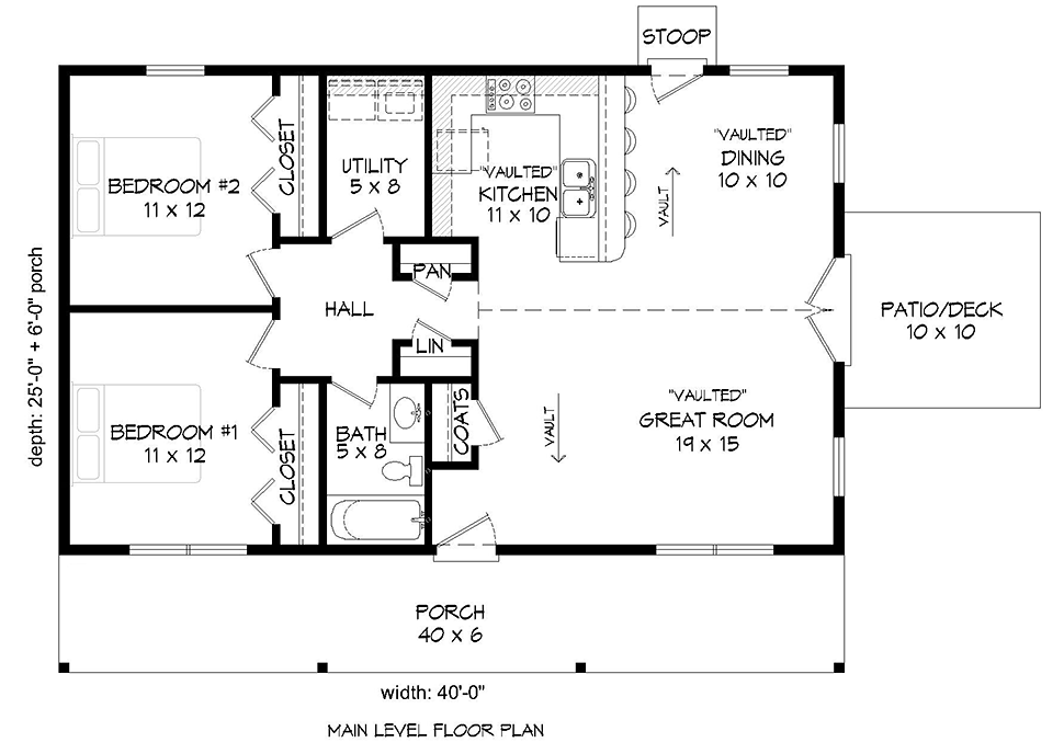 House Plan 51610 Ranch Style with 1000 Sq Ft 2 Bed 1 