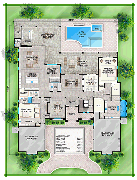House Plan 52964 - Southwest Style with 6910 Sq Ft, 5 Bed, 5 Bath, 2 ...