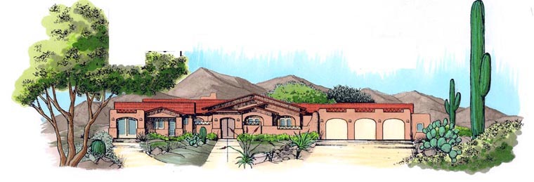 House Plan 54650 - Southwest Style with 3176 Sq Ft, 3 Bed, 3 Bath ...