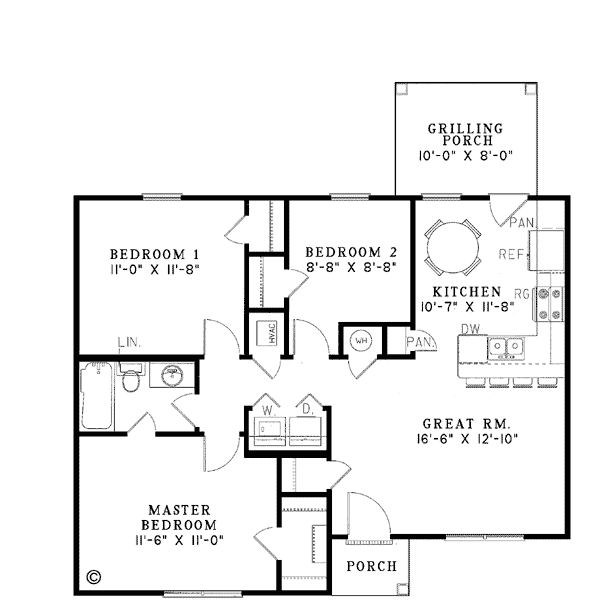 House Plan 61093 Traditional Style with 930 Sq Ft, 3 Bed