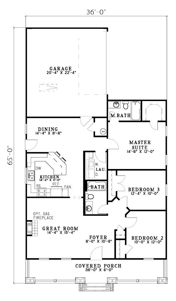 House Plan 62240 - One-Story Style with 1374 Sq Ft, 3 Bed ...