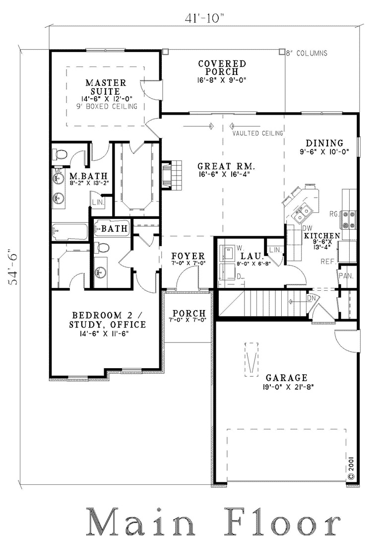 House Plan 62264 OneStory Style with 1304 Sq Ft, 2 Bed