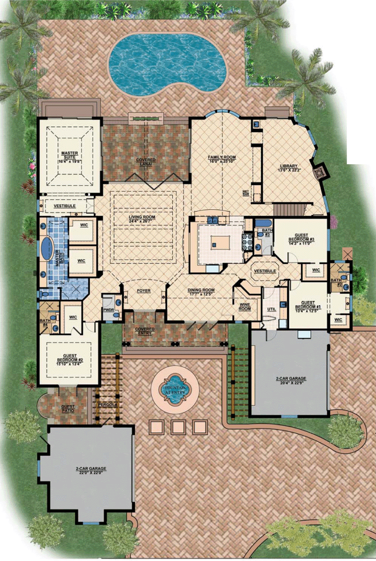 House Plan 71501 Mediterranean Style With 4730 Sq Ft 4 Bed 3 Bath