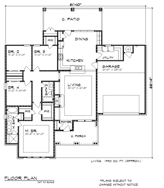 House Plan 74500 Ranch Style with 1990 Sq Ft, 4 Bed, 2 Bath
