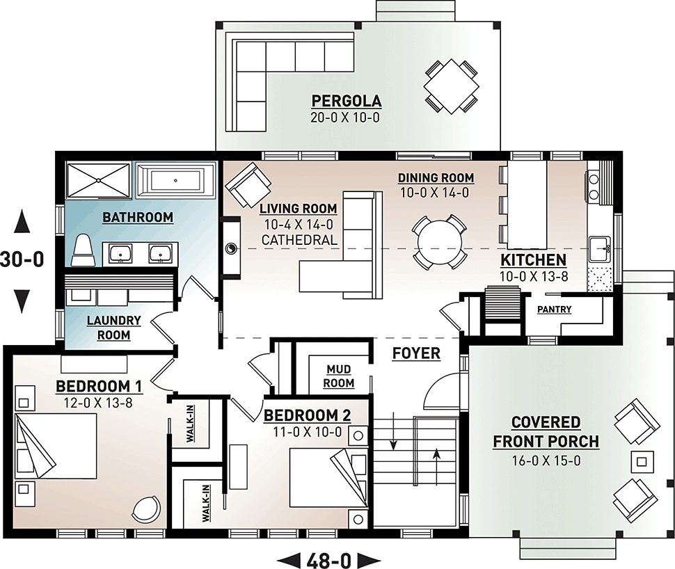 House Plan 76527 Modern Style with 1200 Sq Ft, 2 Bed, 1 Bath
