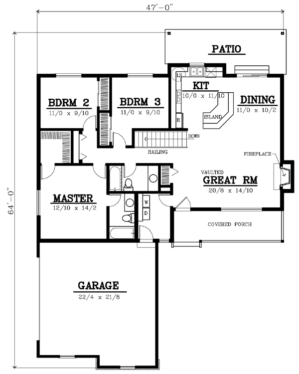 House Plan 91864 One Story Style with 1400 Sq Ft 3 Bed 