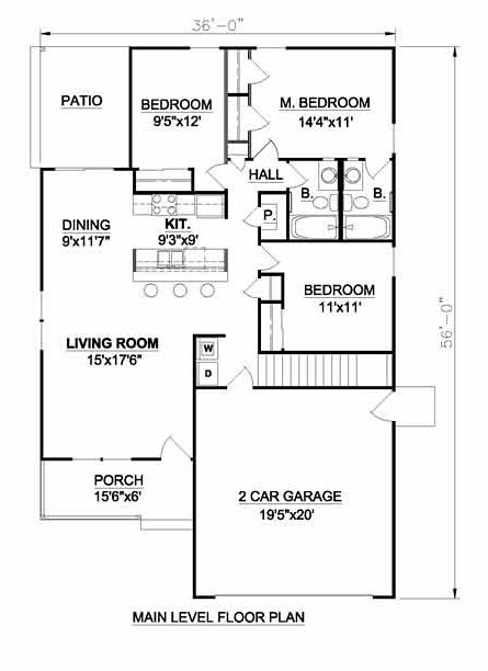  House  Plan  94472 Craftsman Style with 1216 Sq Ft 3 Bed 